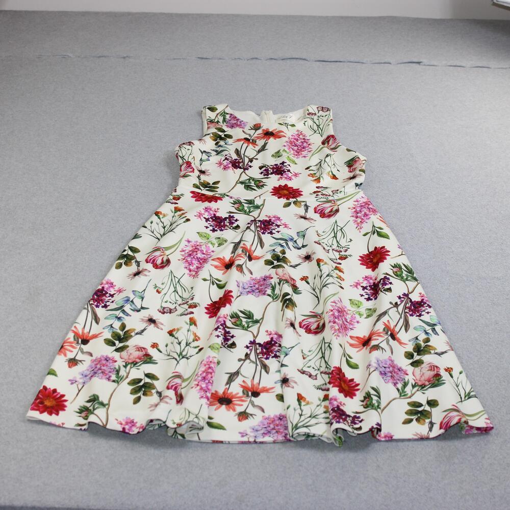 Eliza J Dress Women 10 White Floral Fit Flare Sleeveless Lined Party Midi Church